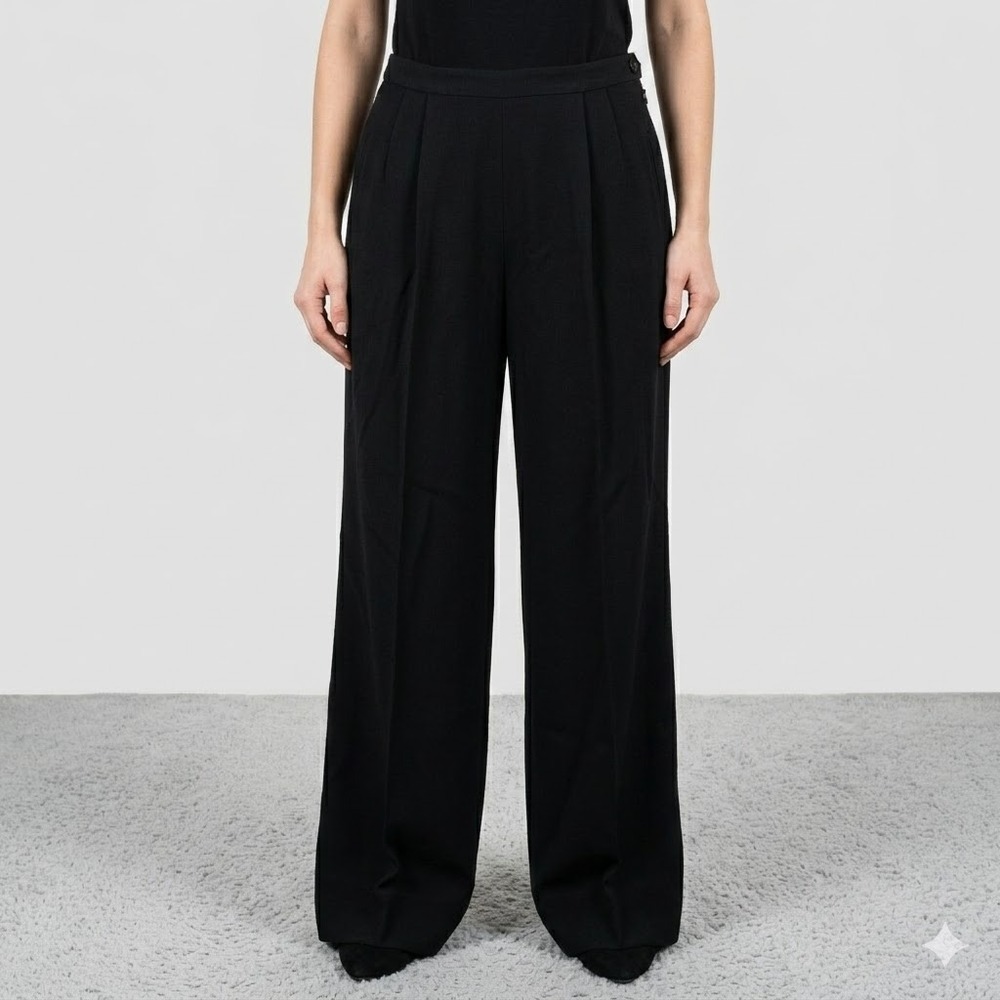 Luxury Calvin Klein Collection Wool Blend Wide Leg Trousers Size 8 Black